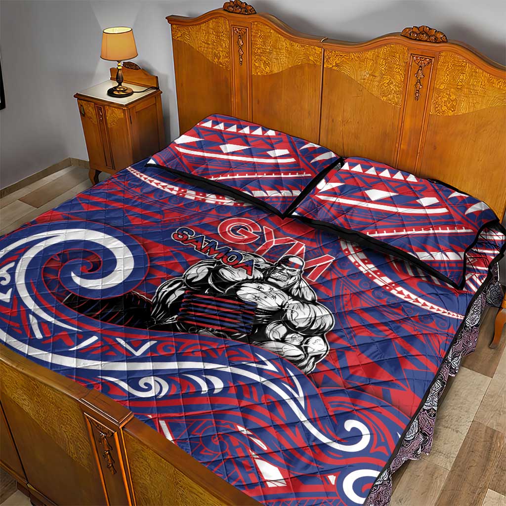 Samoa Gym Quilt Bed Set Muscle Samoan Tribal Waves - Polynesian Pride