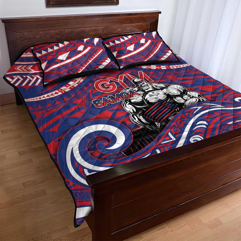 Samoa Gym Quilt Bed Set Muscle Samoan Tribal Waves - Polynesian Pride