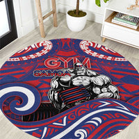 Samoa Gym Round Carpet Muscle Samoan Tribal Waves DT05 Navy - Polynesian Pride