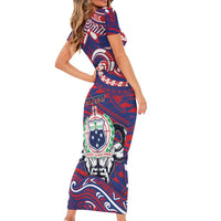 Personalised Samoa Gym Short Sleeve Bodycon Dress Muscle Samoan Tribal Waves DT05 - Polynesian Pride