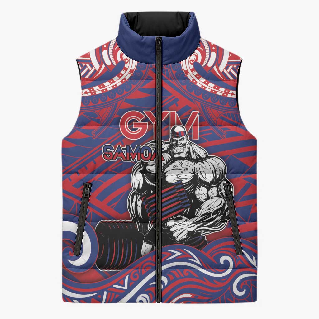 Personalised Samoa Gym Sleeveless Puffer Jacket Muscle Samoan Tribal Waves DT05 Unisex Navy - Polynesian Pride