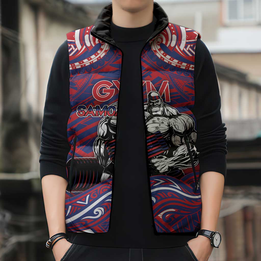 Personalised Samoa Gym Sleeveless Puffer Jacket Muscle Samoan Tribal Waves - Polynesian Pride