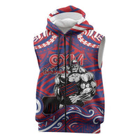 Personalised Samoa Gym Sleeveless Zip Hoodie Muscle Samoan Tribal Waves DT05 Navy - Polynesian Pride