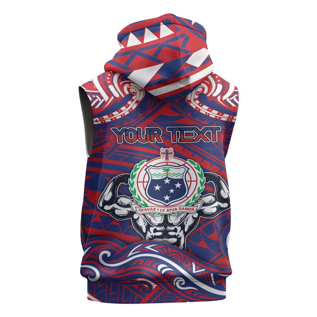 Personalised Samoa Gym Sleeveless Zip Hoodie Muscle Samoan Tribal Waves DT05 - Polynesian Pride
