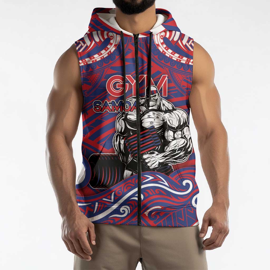Personalised Samoa Gym Sleeveless Zip Hoodie Muscle Samoan Tribal Waves DT05 - Polynesian Pride