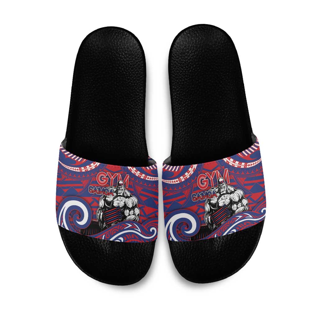 Samoa Gym Slide Sandals Muscle Samoan Tribal Waves DT05 Navy - Polynesian Pride