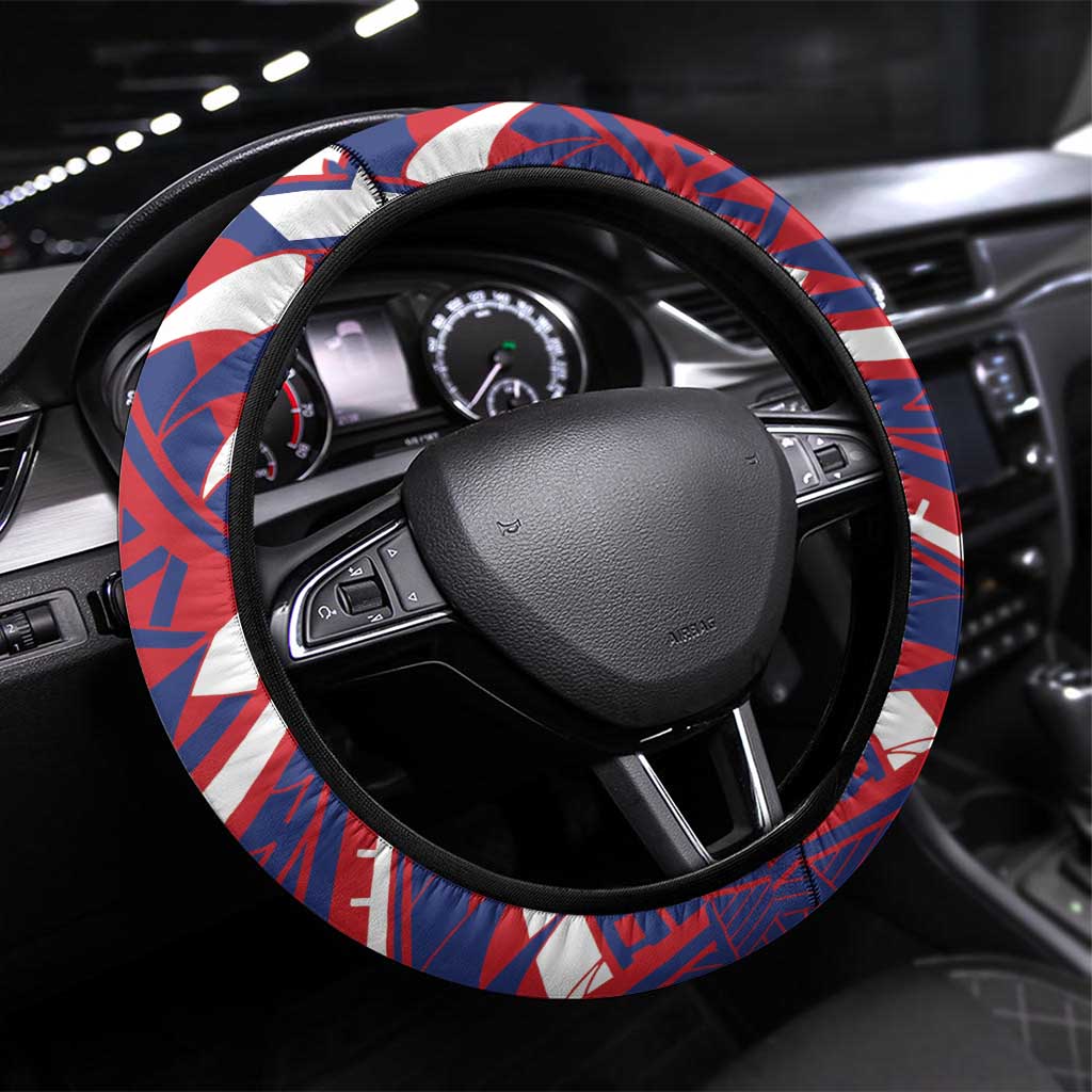 Samoa Gym Steering Wheel Cover Muscle Samoan Tribal Waves DT05 Universal Fit Navy - Polynesian Pride