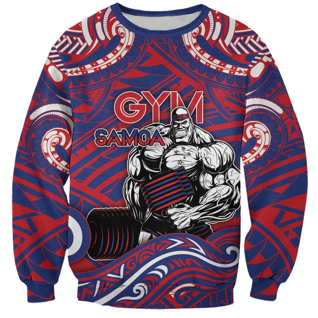 Personalised Samoa Gym Sweatshirt Muscle Samoan Tribal Waves DT05 Unisex Navy - Polynesian Pride