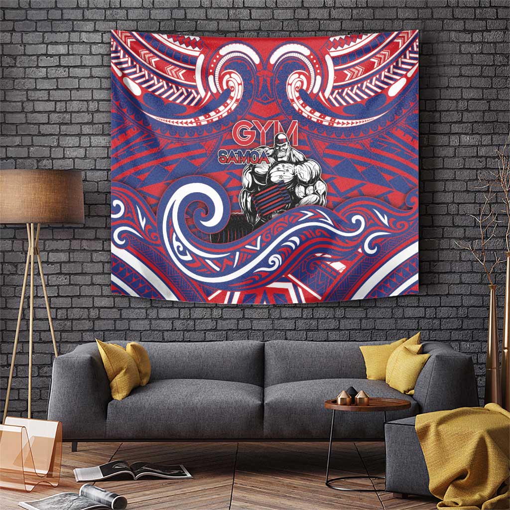 Samoa Gym Tapestry Muscle Samoan Tribal Waves DT05 Navy - Polynesian Pride