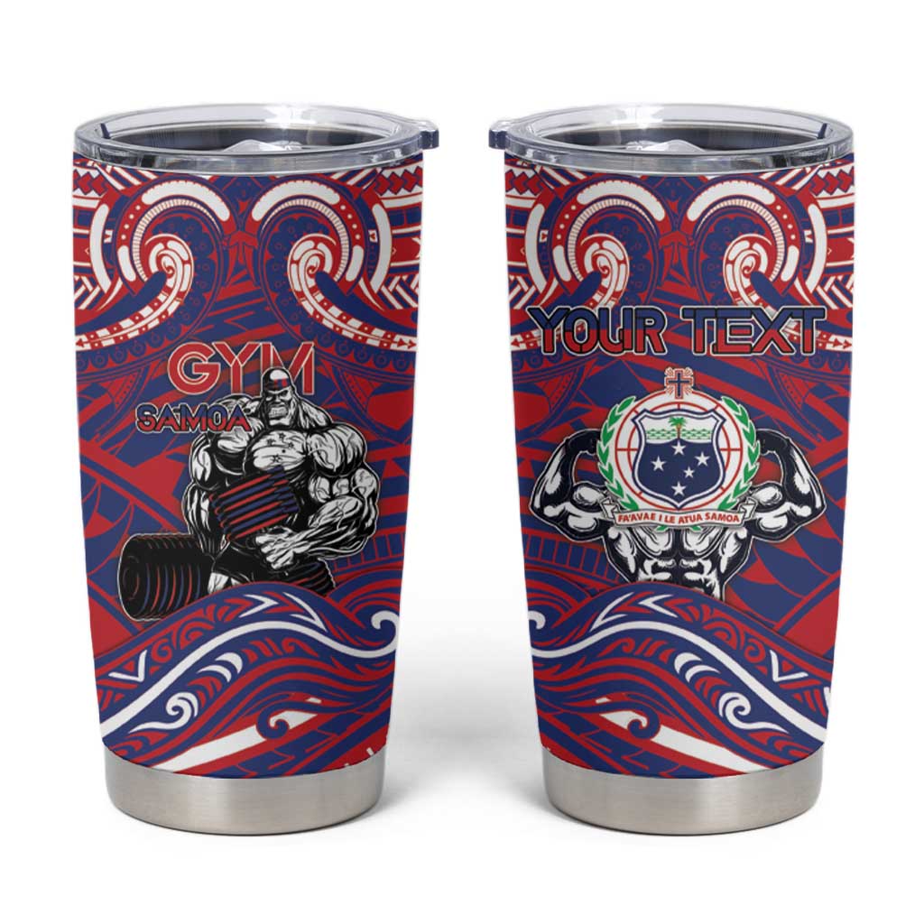 Personalised Samoa Gym Tumbler Cup Muscle Samoan Tribal Waves DT05 Navy - Polynesian Pride