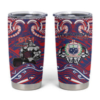 Personalised Samoa Gym Tumbler Cup Muscle Samoan Tribal Waves DT05 Navy - Polynesian Pride