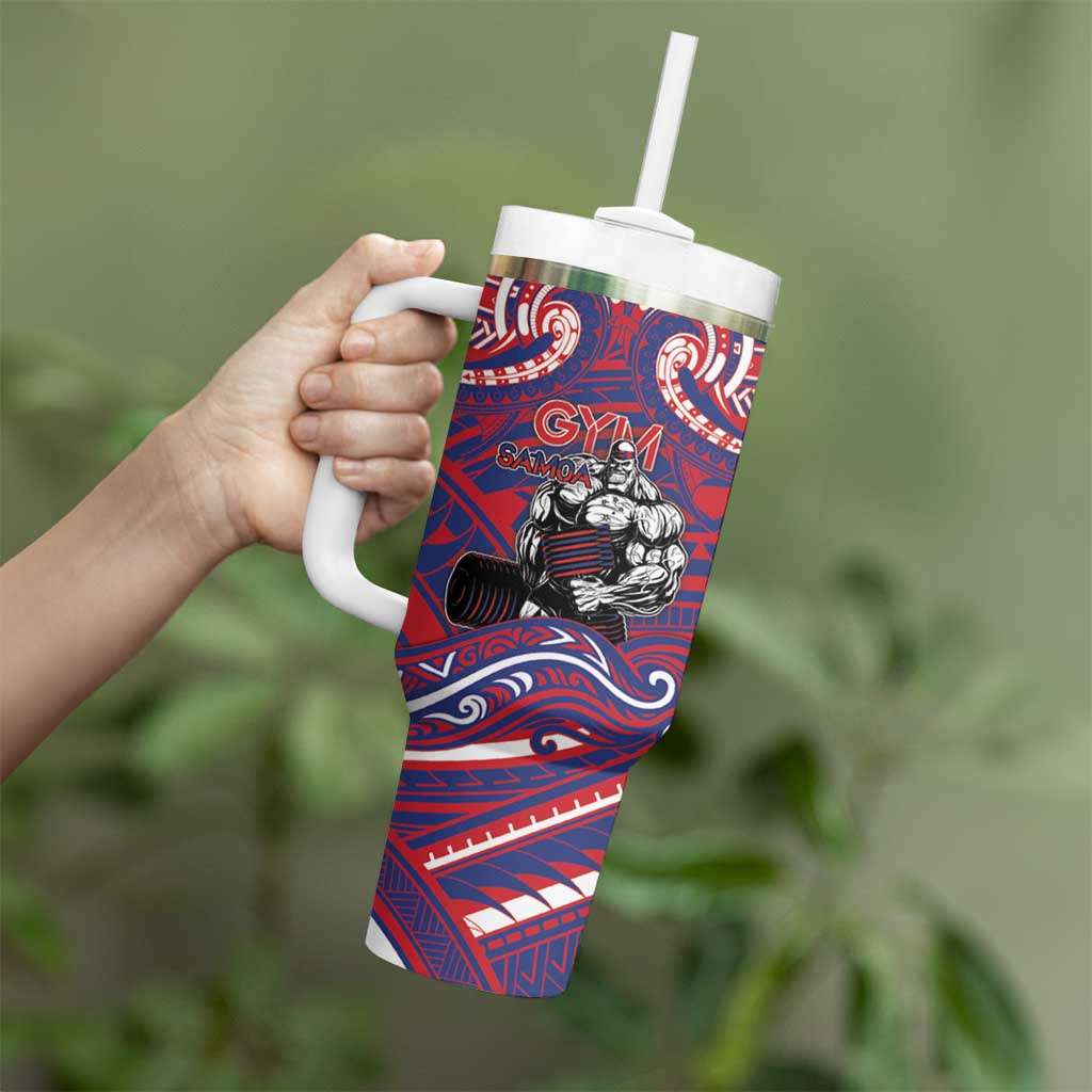 Personalised Samoa Gym Tumbler With Handle Muscle Samoan Tribal Waves - Polynesian Pride