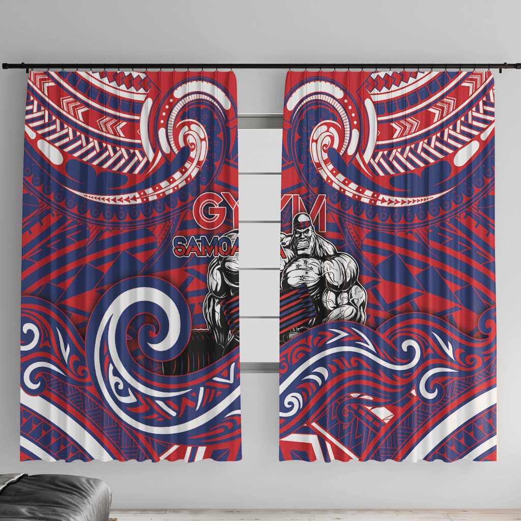 Samoa Gym Window Curtain Muscle Samoan Tribal Waves DT05 With Hooks Navy - Polynesian Pride
