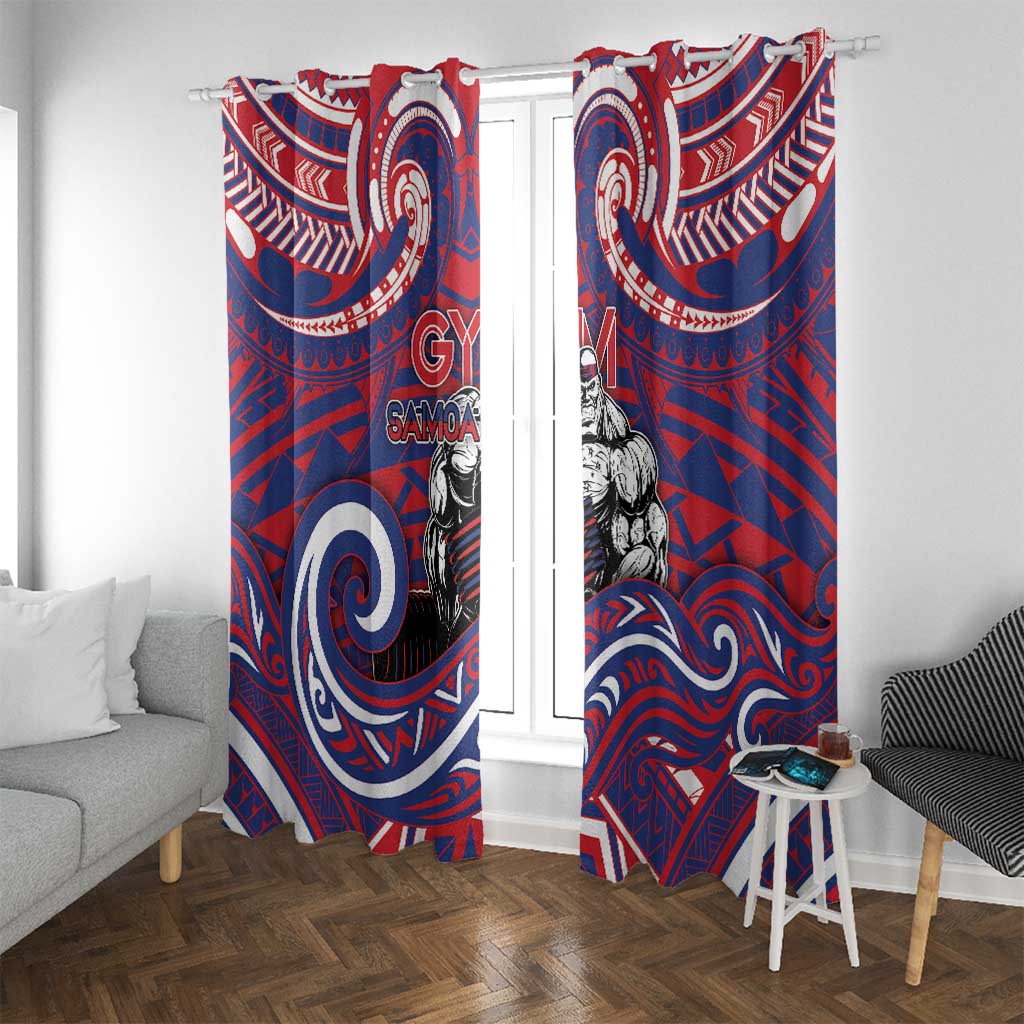 Samoa Gym Window Curtain Muscle Samoan Tribal Waves DT05 With Grommets Navy - Polynesian Pride