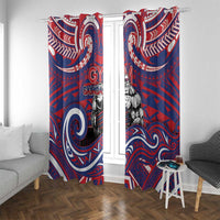 Samoa Gym Window Curtain Muscle Samoan Tribal Waves DT05 With Grommets Navy - Polynesian Pride