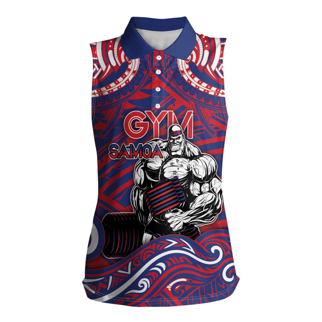 Personalised Samoa Gym Women Sleeveless Polo Shirt Muscle Samoan Tribal Waves DT05 Female Navy - Polynesian Pride