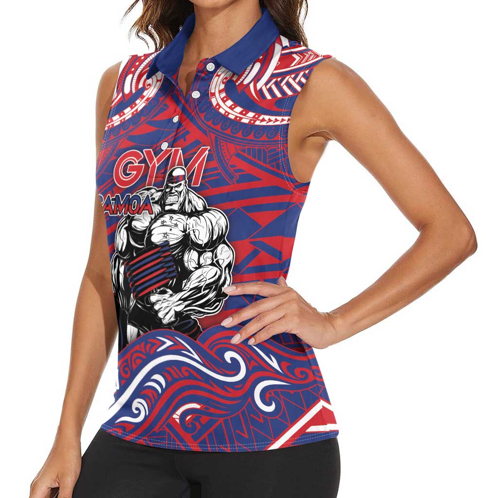 Personalised Samoa Gym Women Sleeveless Polo Shirt Muscle Samoan Tribal Waves DT05 - Polynesian Pride