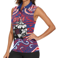 Personalised Samoa Gym Women Sleeveless Polo Shirt Muscle Samoan Tribal Waves DT05 - Polynesian Pride