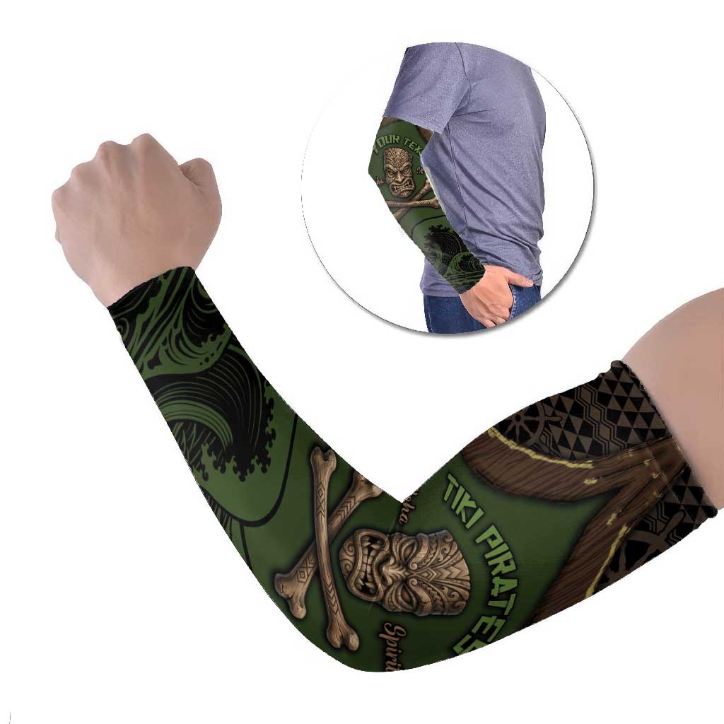 Personalised Hawaii Tiki Pirates Arm Sleeves Kakau Pattern Polynesian Style DT05 Set of 2 Green - Polynesian Pride