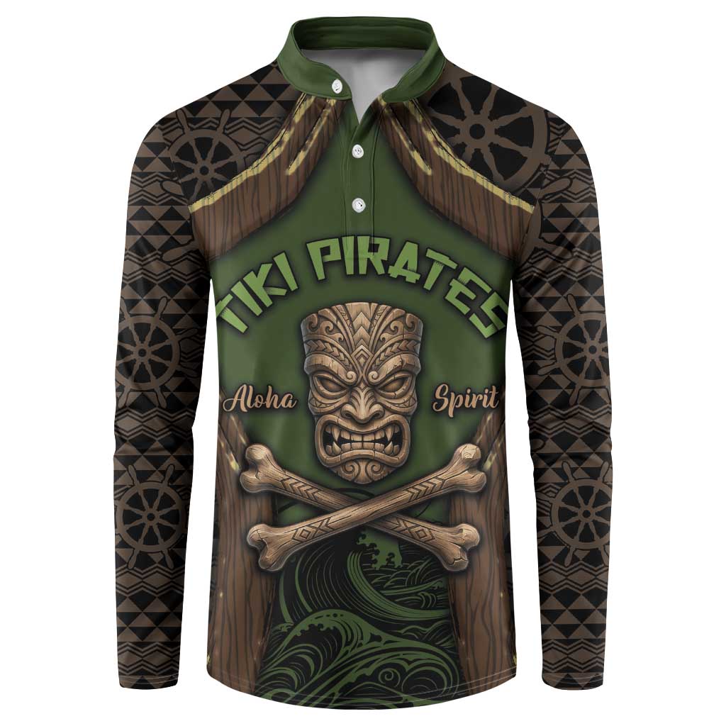 Personalised Hawaii Tiki Pirates Button Sweatshirt Kakau Pattern Polynesian Style