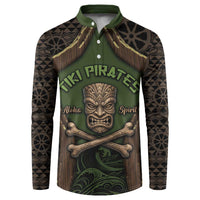 Personalised Hawaii Tiki Pirates Button Sweatshirt Kakau Pattern Polynesian Style