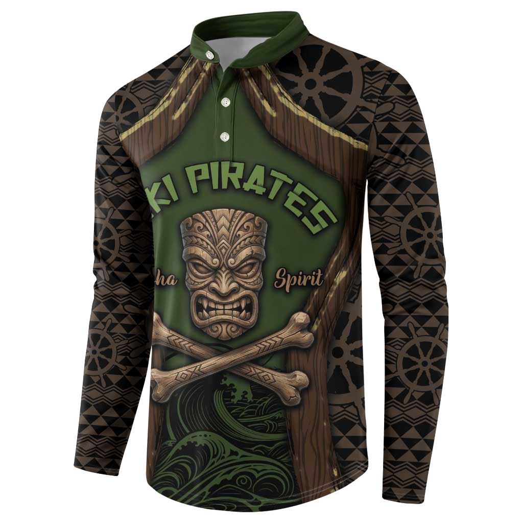 Personalised Hawaii Tiki Pirates Button Sweatshirt Kakau Pattern Polynesian Style