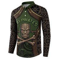 Personalised Hawaii Tiki Pirates Button Sweatshirt Kakau Pattern Polynesian Style