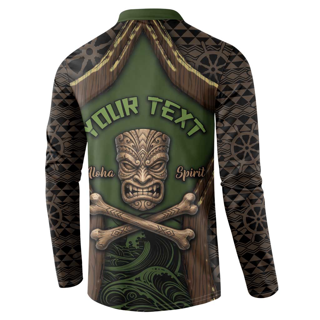 Personalised Hawaii Tiki Pirates Button Sweatshirt Kakau Pattern Polynesian Style