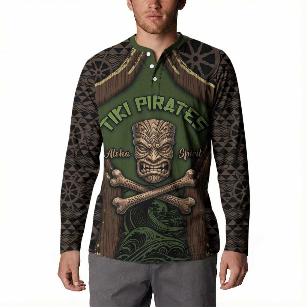 Personalised Hawaii Tiki Pirates Button Sweatshirt Kakau Pattern Polynesian Style