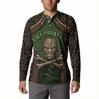 Personalised Hawaii Tiki Pirates Button Sweatshirt Kakau Pattern Polynesian Style