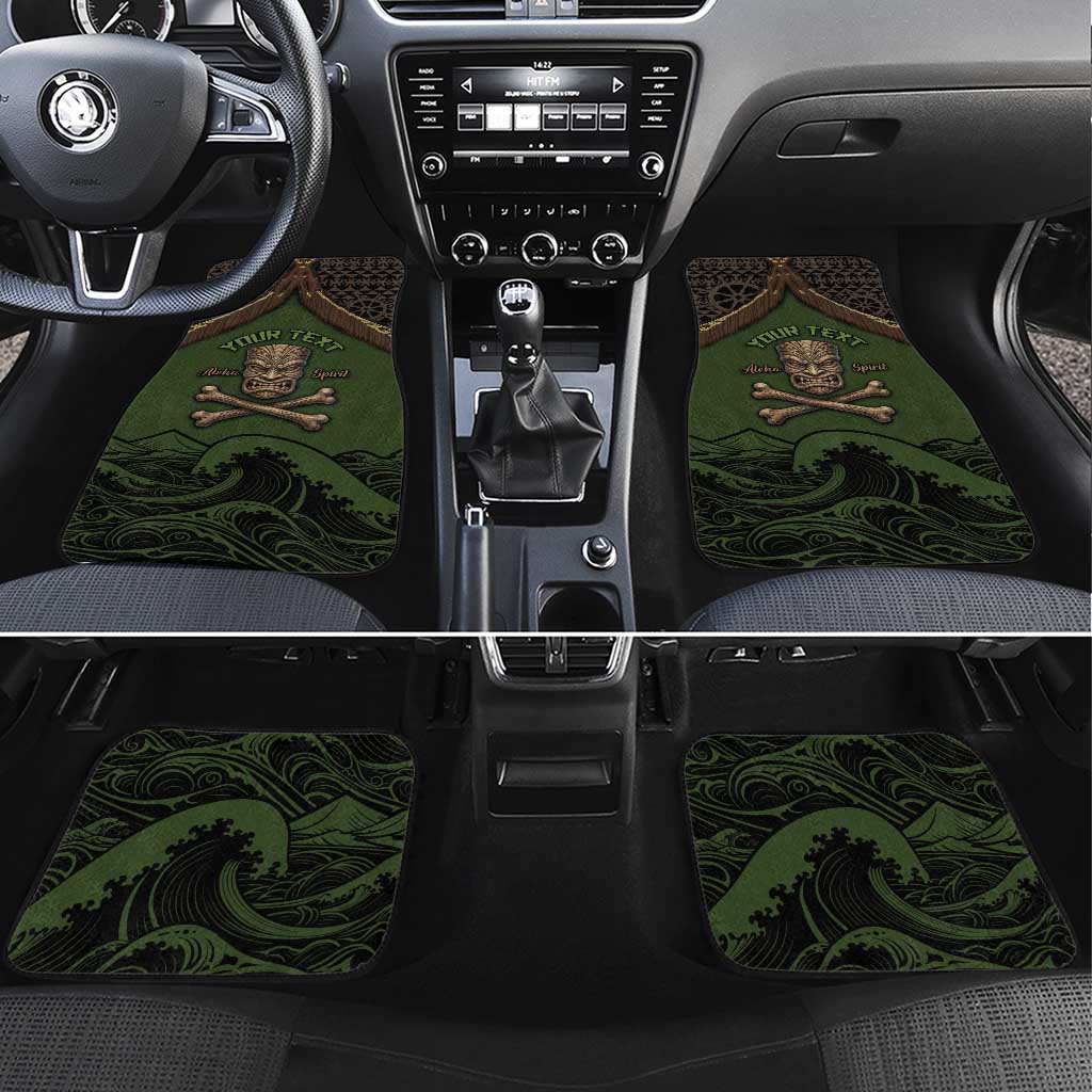 Personalised Hawaii Tiki Pirates Car Mats Kakau Pattern Polynesian Style DT05 Set 4pcs Green - Polynesian Pride
