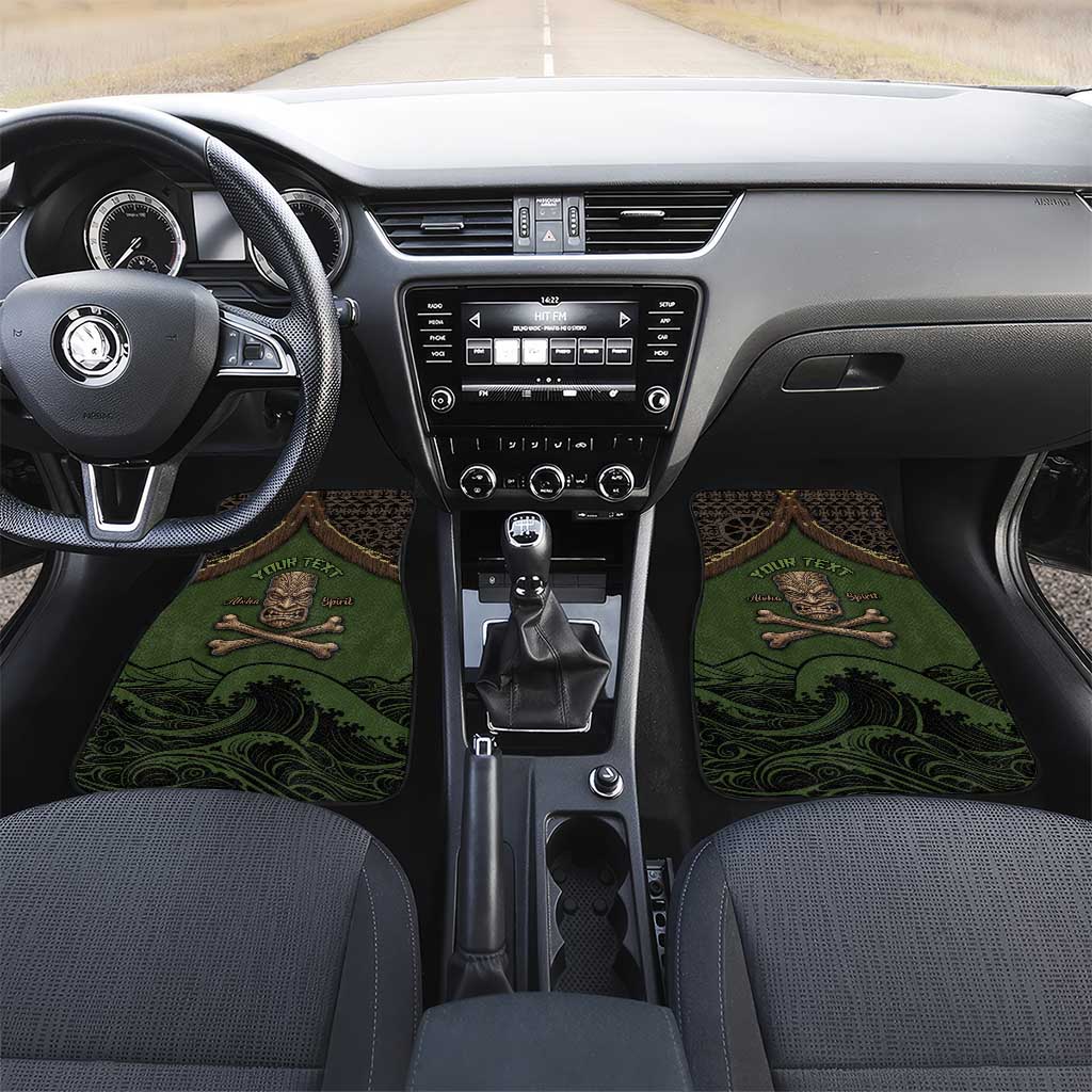 Personalised Hawaii Tiki Pirates Car Mats Kakau Pattern Polynesian Style DT05 Set 2pcs - Front Green - Polynesian Pride