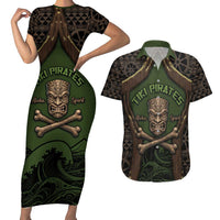 Personalised Hawaii Tiki Pirates Couples Matching Short Sleeve Bodycon Dress and Hawaiian Shirt Kakau Pattern Polynesian Style