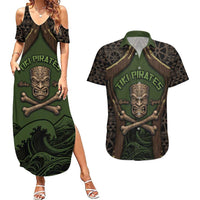 Personalised Hawaii Tiki Pirates Couples Matching Summer Maxi Dress and Hawaiian Shirt Kakau Pattern Polynesian Style
