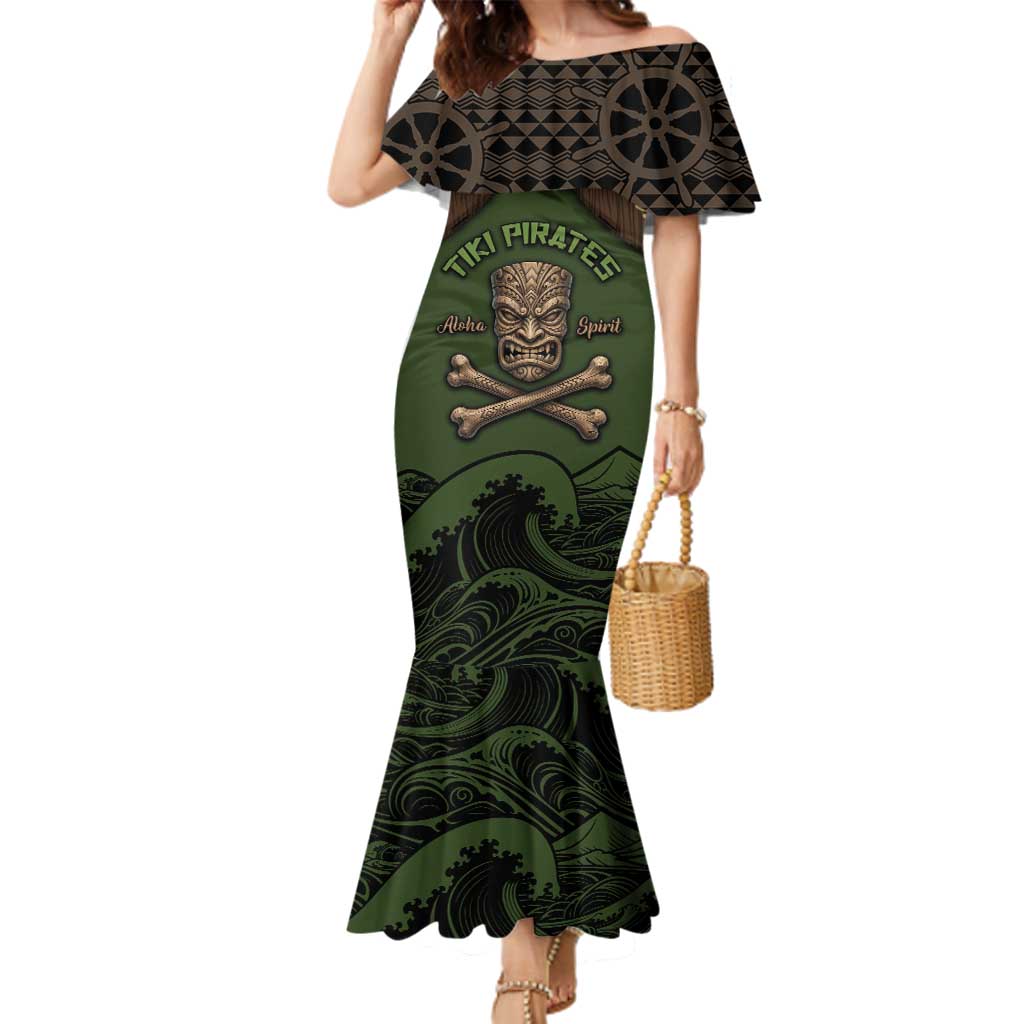 Personalised Hawaii Tiki Pirates Family Matching Mermaid Dress and Hawaiian Shirt Kakau Pattern Polynesian Style