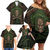 Personalised Hawaii Tiki Pirates Family Matching Off Shoulder Short Dress and Hawaiian Shirt Kakau Pattern Polynesian Style DT05 - Polynesian Pride