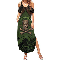 Personalised Hawaii Tiki Pirates Family Matching Summer Maxi Dress and Hawaiian Shirt Kakau Pattern Polynesian Style DT05 Mom's Dress Green - Polynesian Pride
