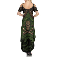 Personalised Hawaii Tiki Pirates Family Matching Summer Maxi Dress and Hawaiian Shirt Kakau Pattern Polynesian Style DT05 - Polynesian Pride