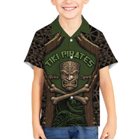 Personalised Hawaii Tiki Pirates Family Matching Summer Maxi Dress and Hawaiian Shirt Kakau Pattern Polynesian Style DT05 Son's Shirt Green - Polynesian Pride