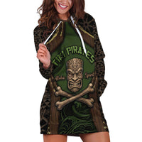 Personalised Hawaii Tiki Pirates Hoodie Dress Kakau Pattern Polynesian Style DT05 Green - Polynesian Pride