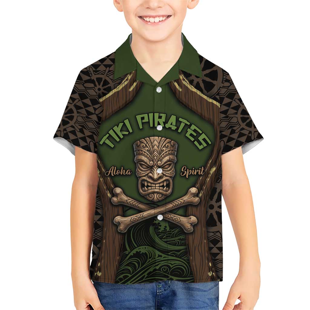 Personalised Hawaii Tiki Pirates Kid Hawaiian Shirt Kakau Pattern Polynesian Style