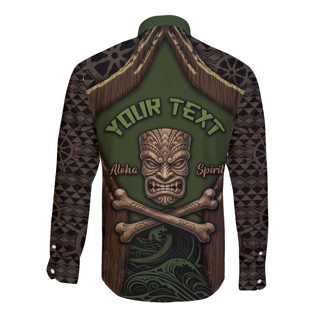 Personalised Hawaii Tiki Pirates Long Sleeve Button Shirt Kakau Pattern Polynesian Style