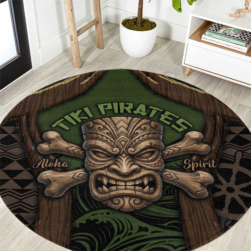 Hawaii Tiki Pirates Round Carpet Kakau Pattern Polynesian Style