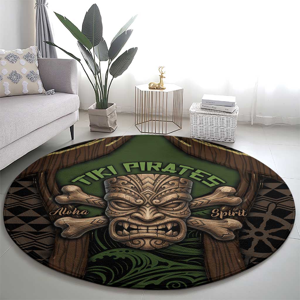 Hawaii Tiki Pirates Round Carpet Kakau Pattern Polynesian Style