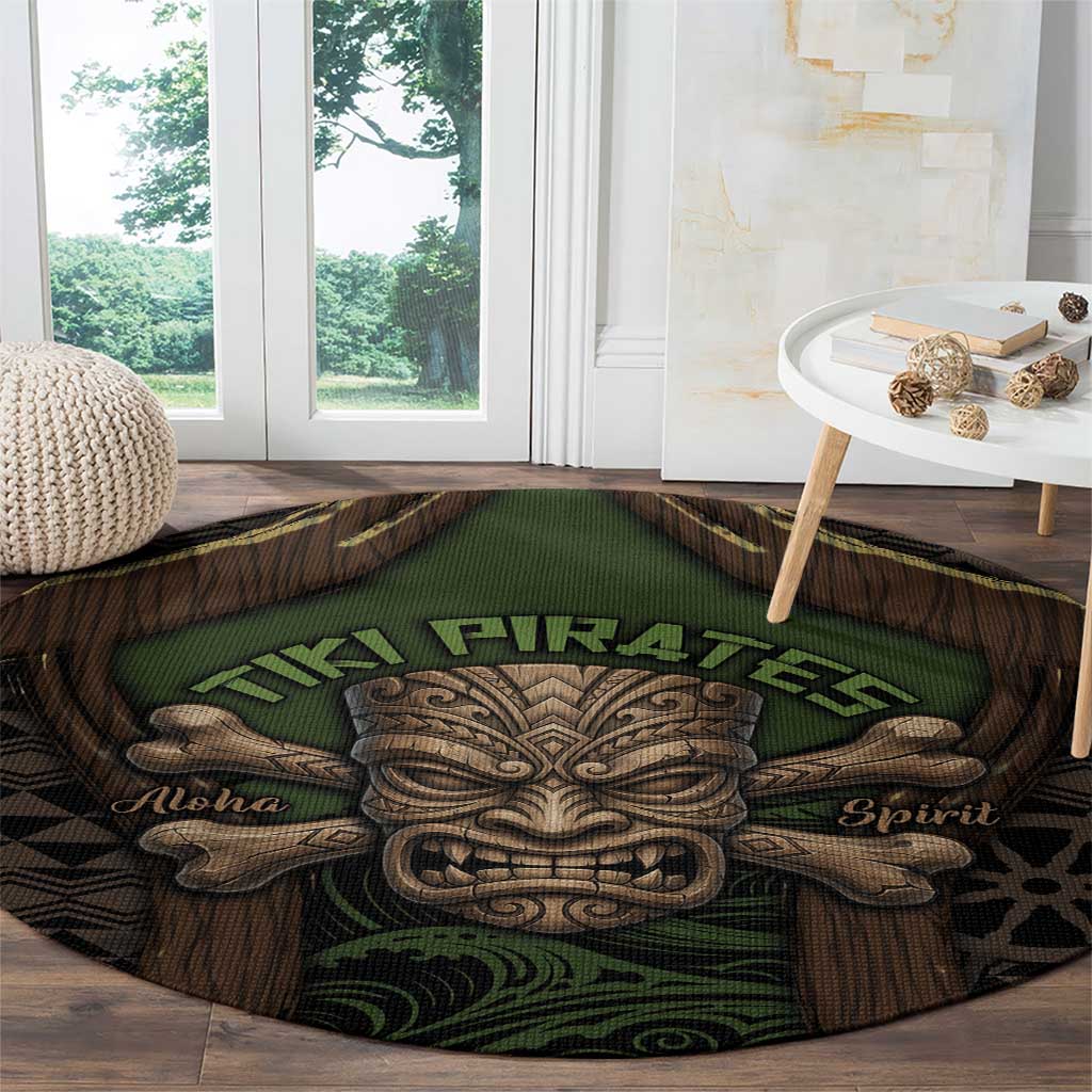 Hawaii Tiki Pirates Round Carpet Kakau Pattern Polynesian Style