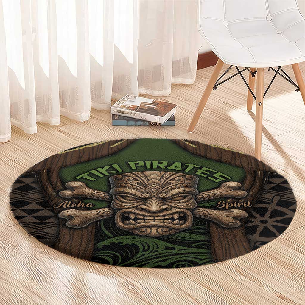 Hawaii Tiki Pirates Round Carpet Kakau Pattern Polynesian Style