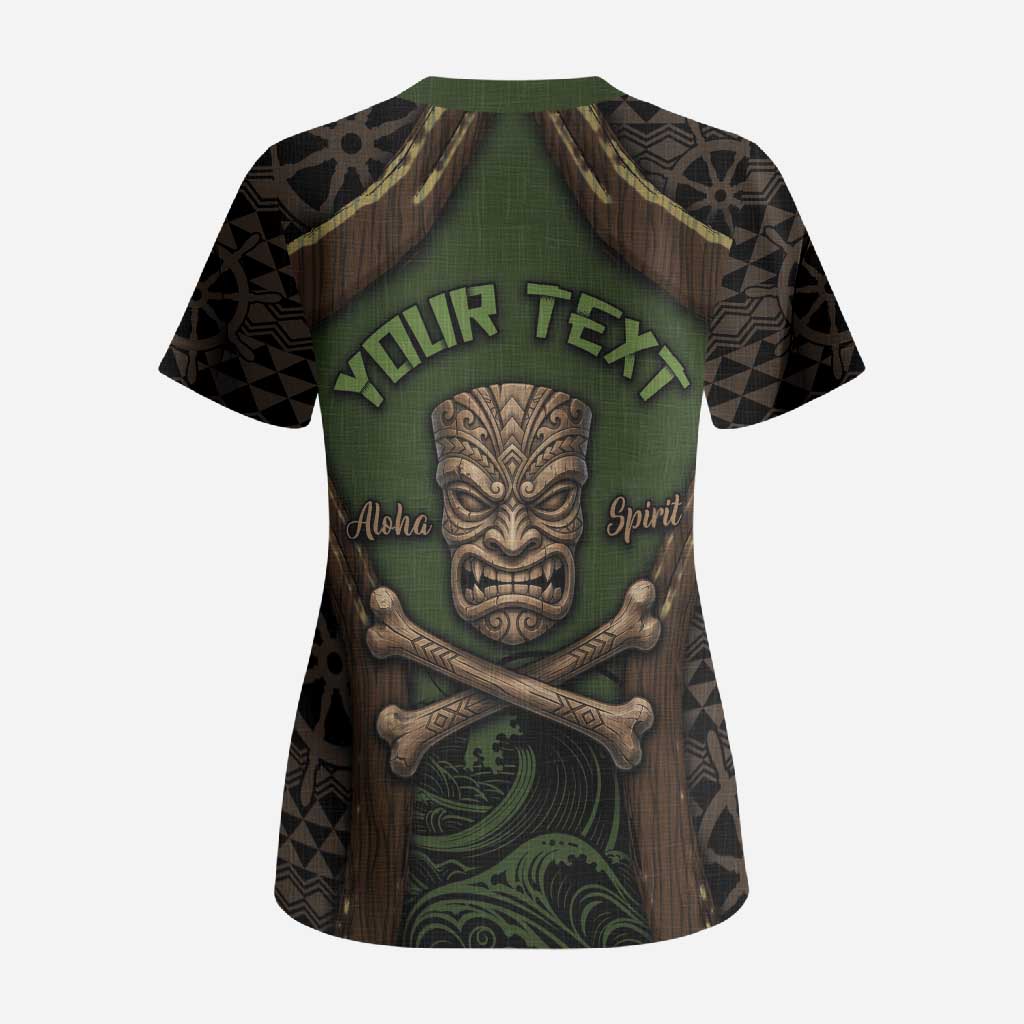 Personalised Hawaii Tiki Pirates Scrub Top Kakau Pattern Polynesian Style