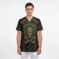 Personalised Hawaii Tiki Pirates Scrub Top Kakau Pattern Polynesian Style