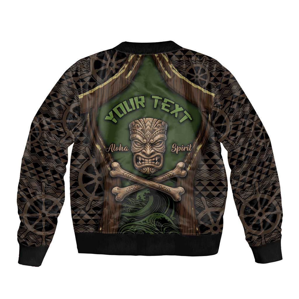 Personalised Hawaii Tiki Pirates Sleeve Zip Bomber Jacket Kakau Pattern Polynesian Style DT05 - Polynesian Pride