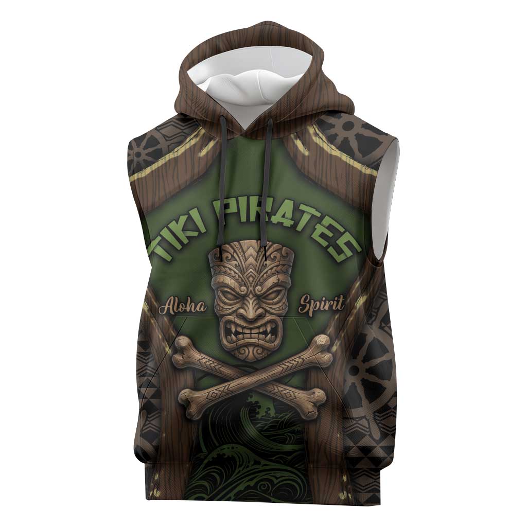 Personalised Hawaii Tiki Pirates Sleeveless Hoodie Kakau Pattern Polynesian Style